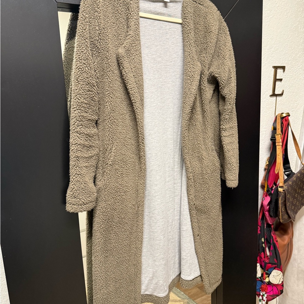 Astars Gray and Brown Open Front Cardigan